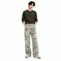 Men's Light Grey Graphic Printed Baggy Jeans