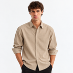 Beige Textured Modern Fit Shirt