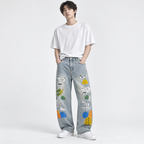 Men's Printed Baggy Fit Jeans – Light Blue