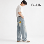 Men's Printed Baggy Fit Jeans – Light Blue