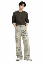 Men's Light Grey Graphic Printed Baggy Jeans