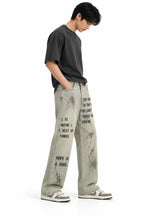 Men's Light Grey Graphic Printed Baggy Jeans