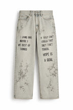 Men's Light Grey Graphic Printed Baggy Jeans