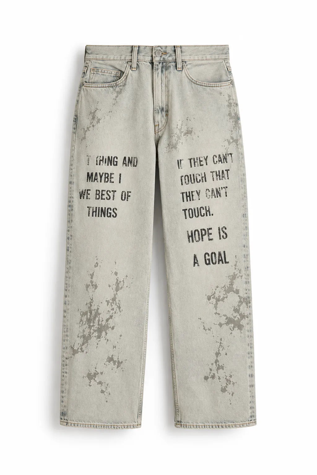 Men's Light Grey Graphic Printed Baggy Jeans