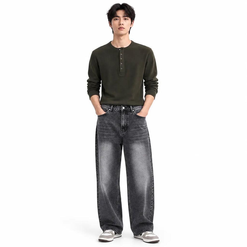 Charcoal Grey Washed Straight-Fit Jeans