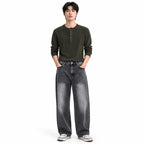 Charcoal Grey Washed Straight-Fit Jeans