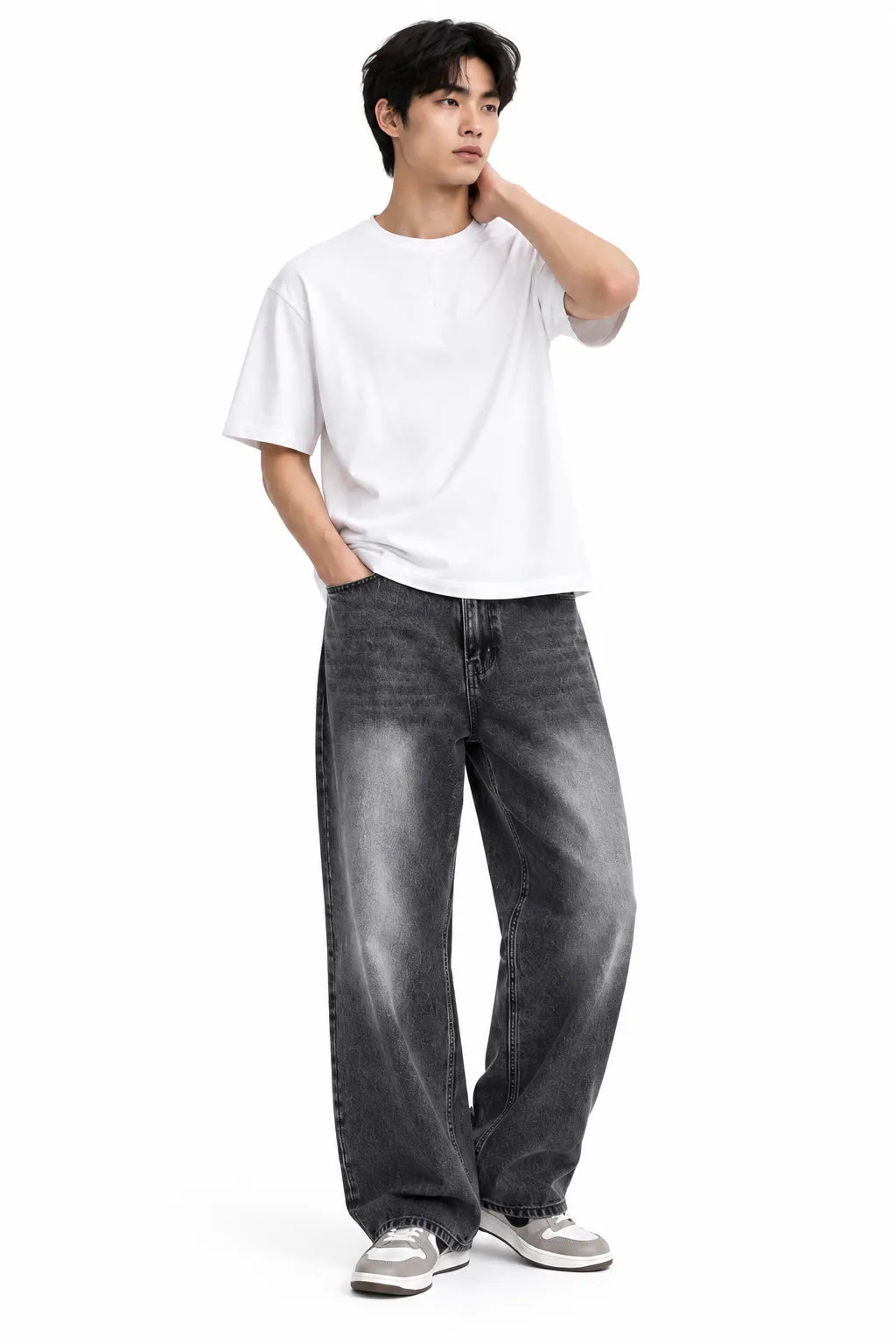 Charcoal Grey Washed Straight-Fit Jeans