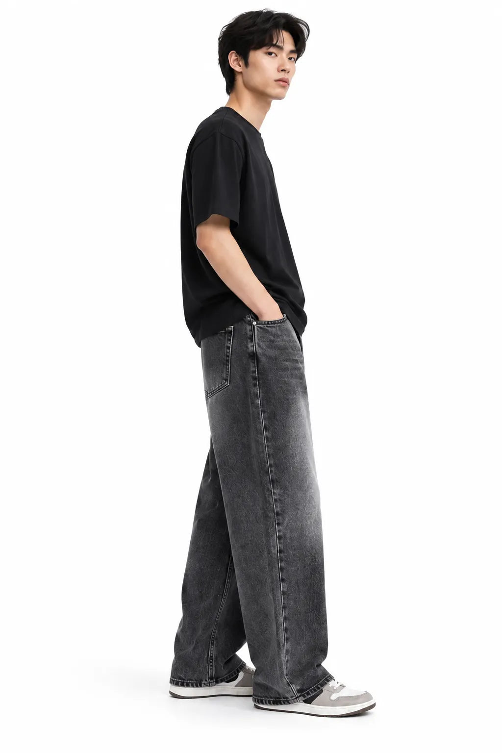 Charcoal Grey Washed Straight-Fit Jeans