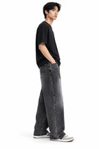 Charcoal Grey Washed Straight-Fit Jeans