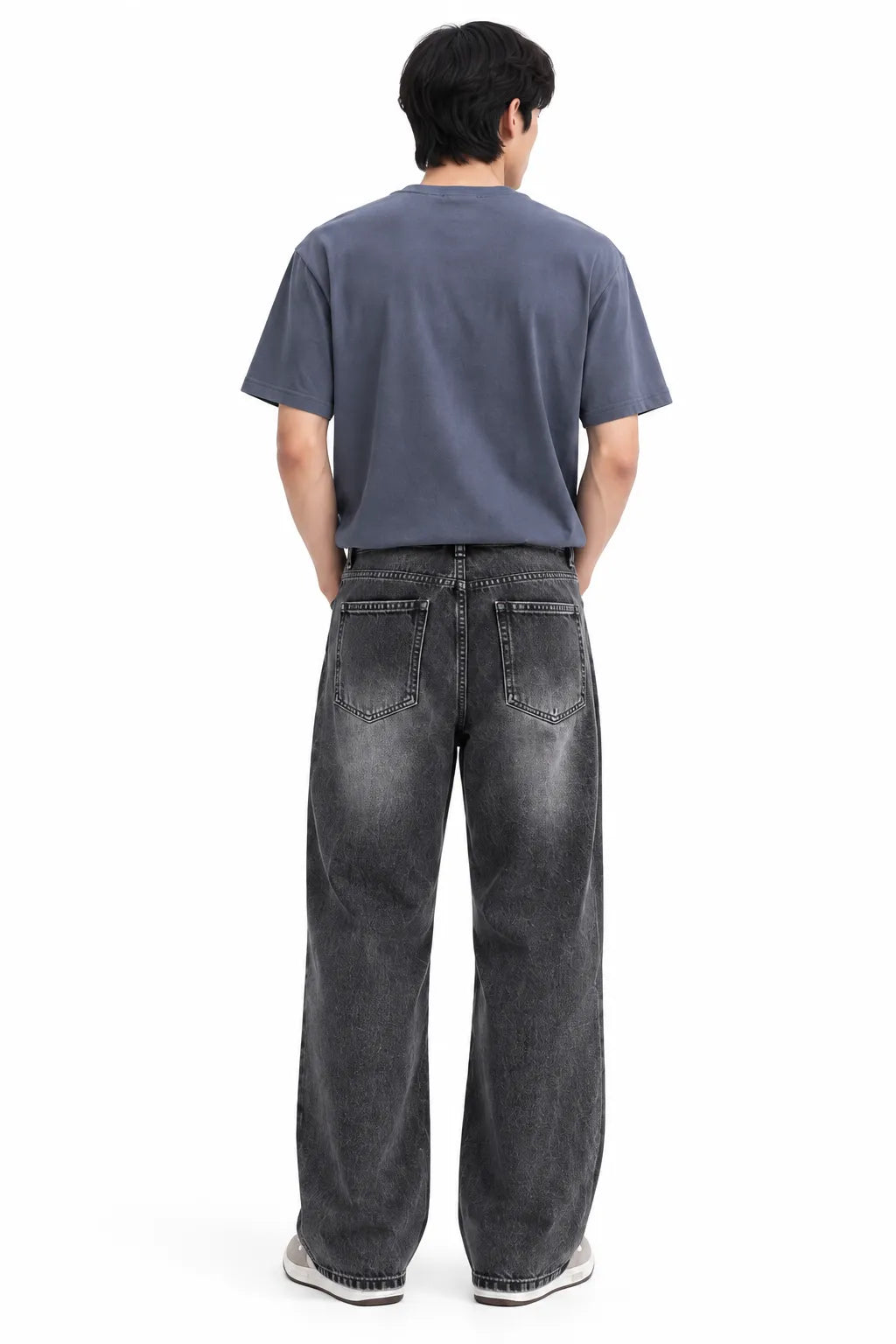 Charcoal Grey Washed Straight-Fit Jeans