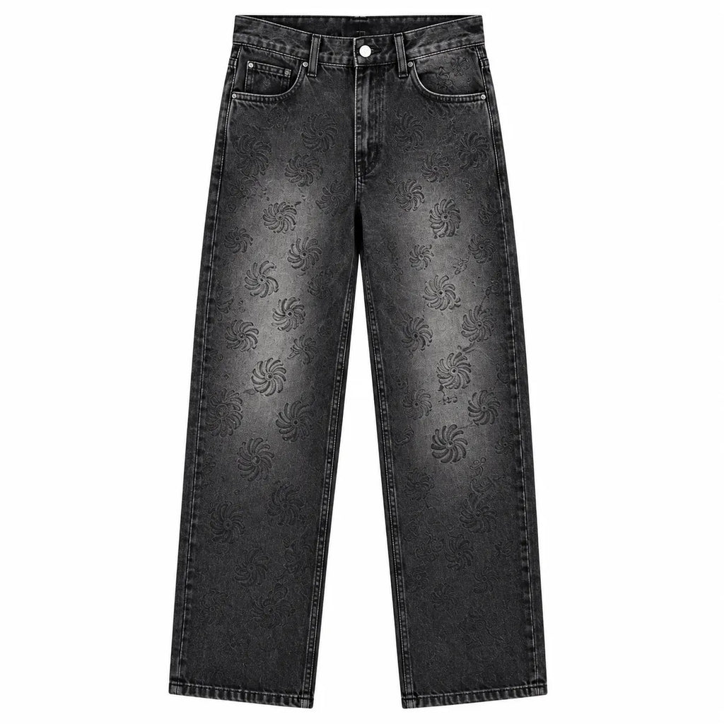 Men's Black Printed Baggy Fit Jeans