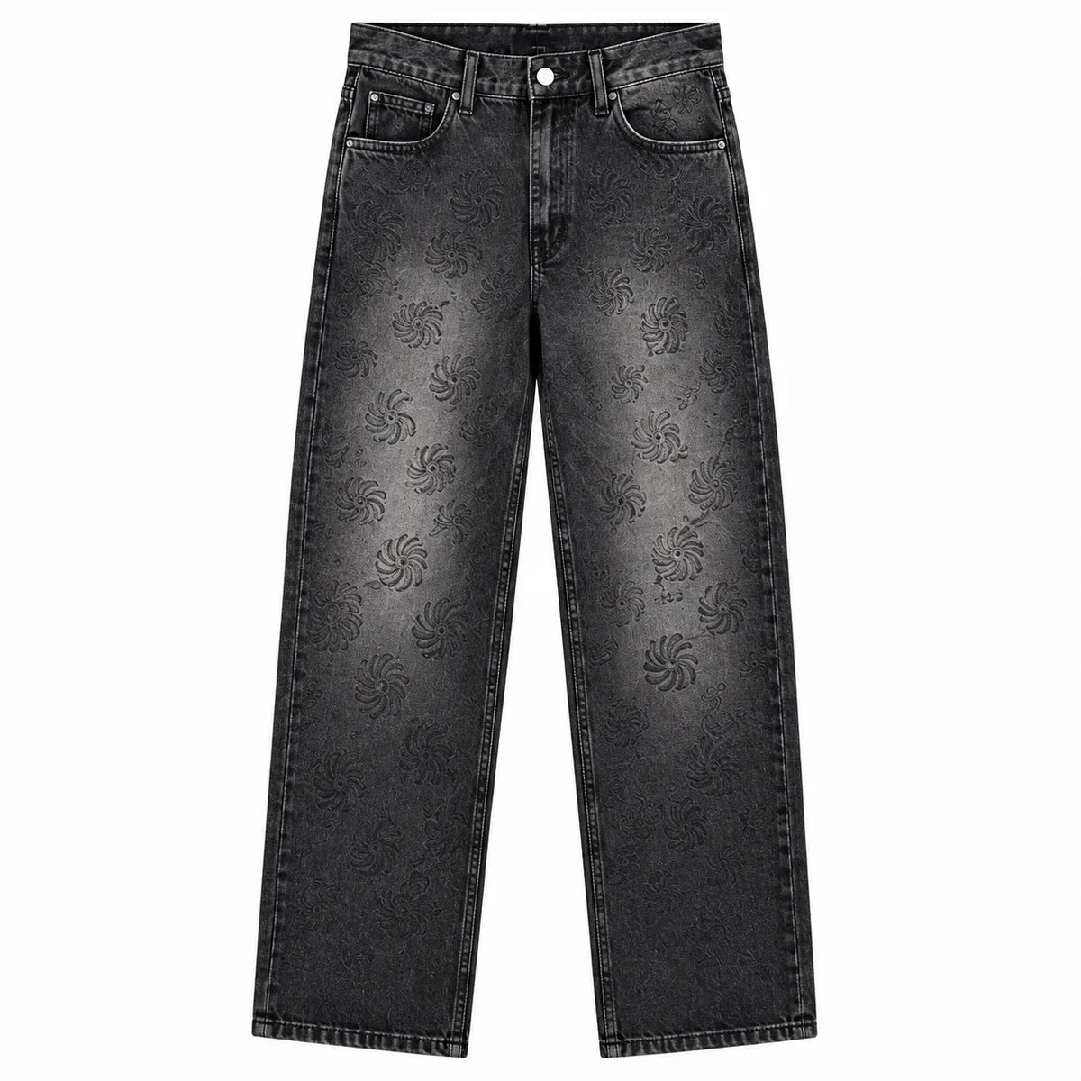Men's Black Printed Baggy Fit Jeans