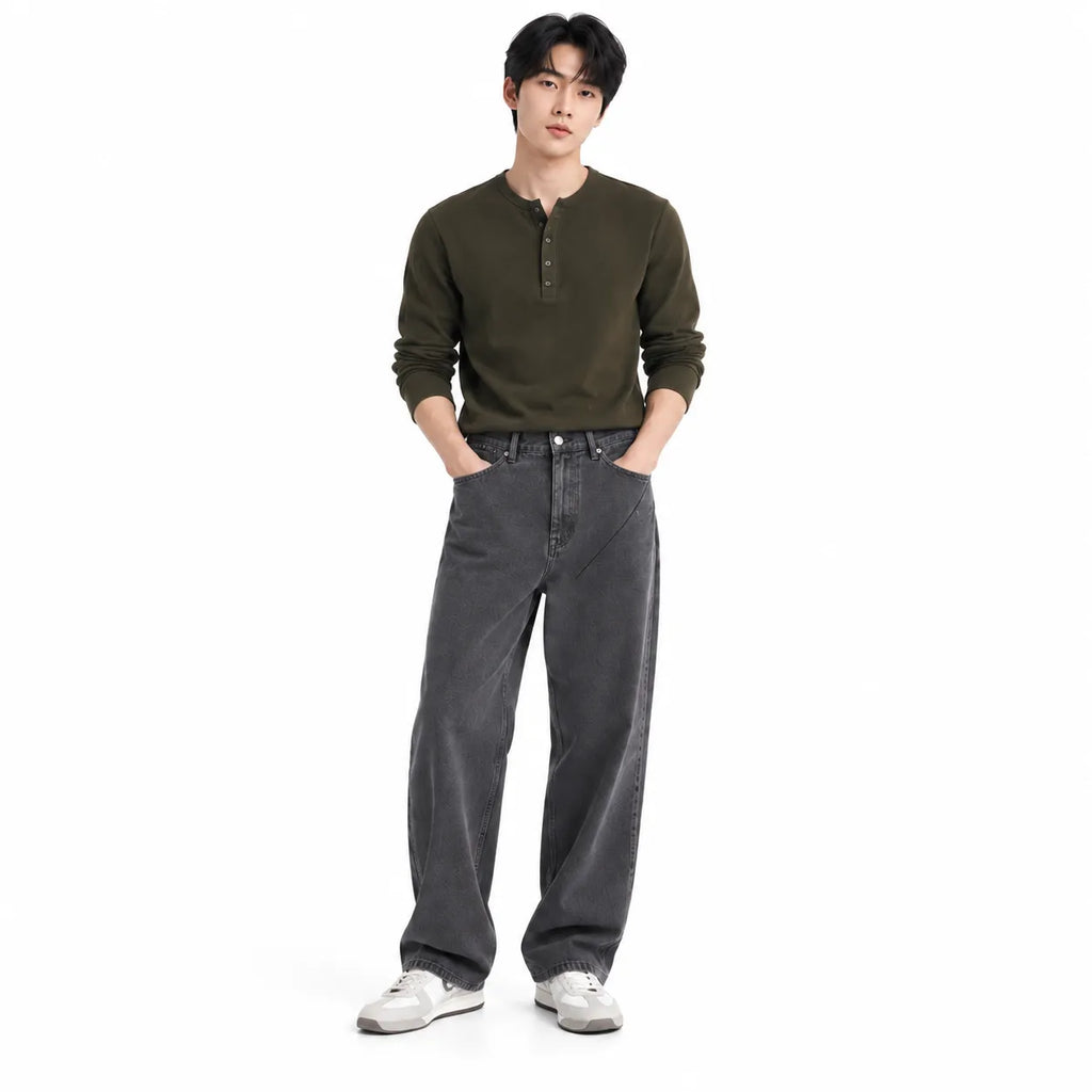 Grey Washed Baggy-Fit Jeans