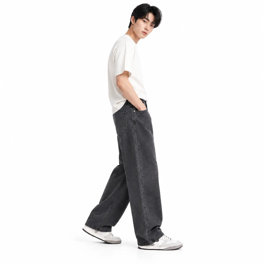 Grey Washed Baggy-Fit Jeans