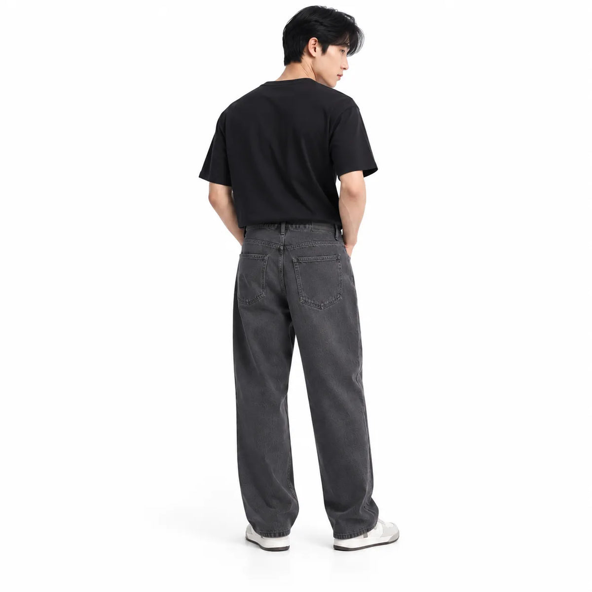 Grey Washed Baggy-Fit Jeans