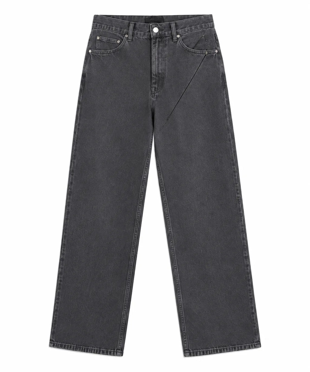 Grey Washed Baggy-Fit Jeans