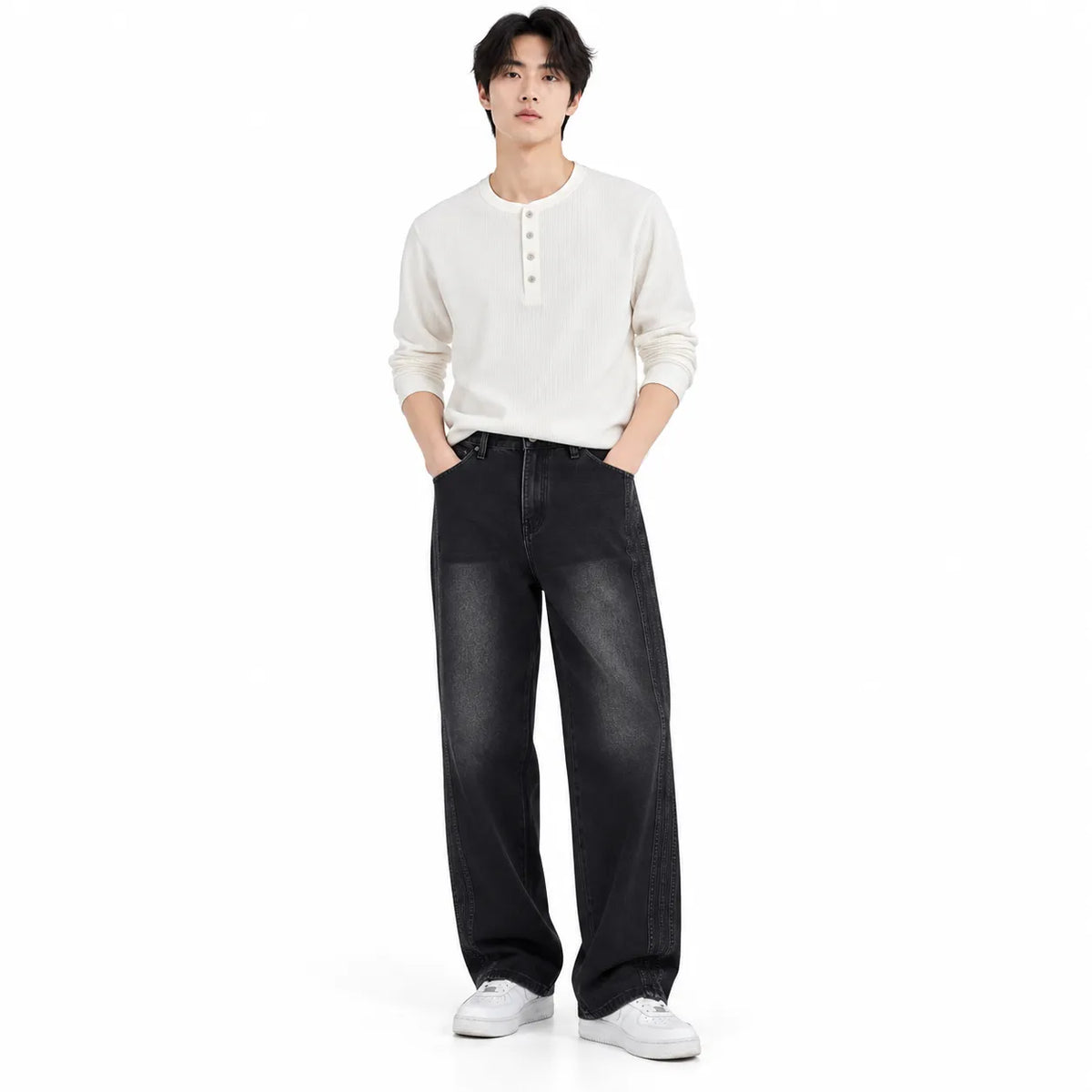 Black Washed Straight-Fit Jeans