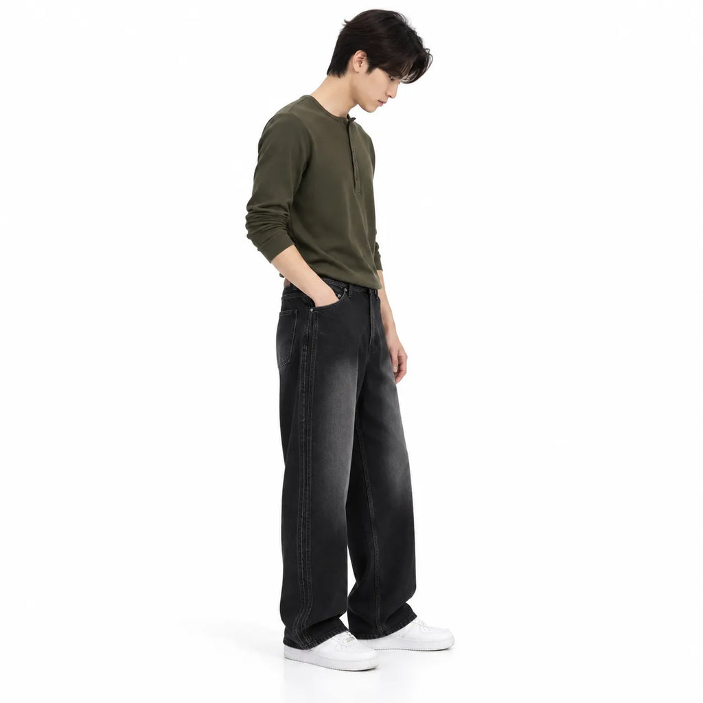 Black Washed Straight-Fit Jeans