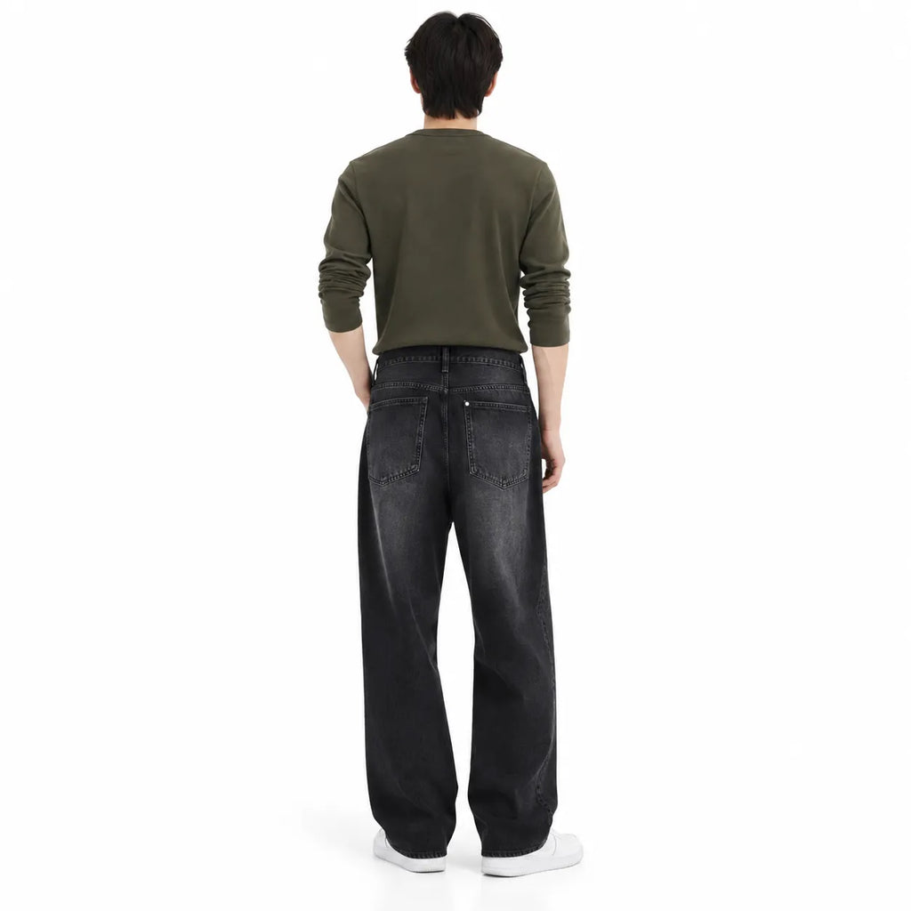 Black Washed Straight-Fit Jeans