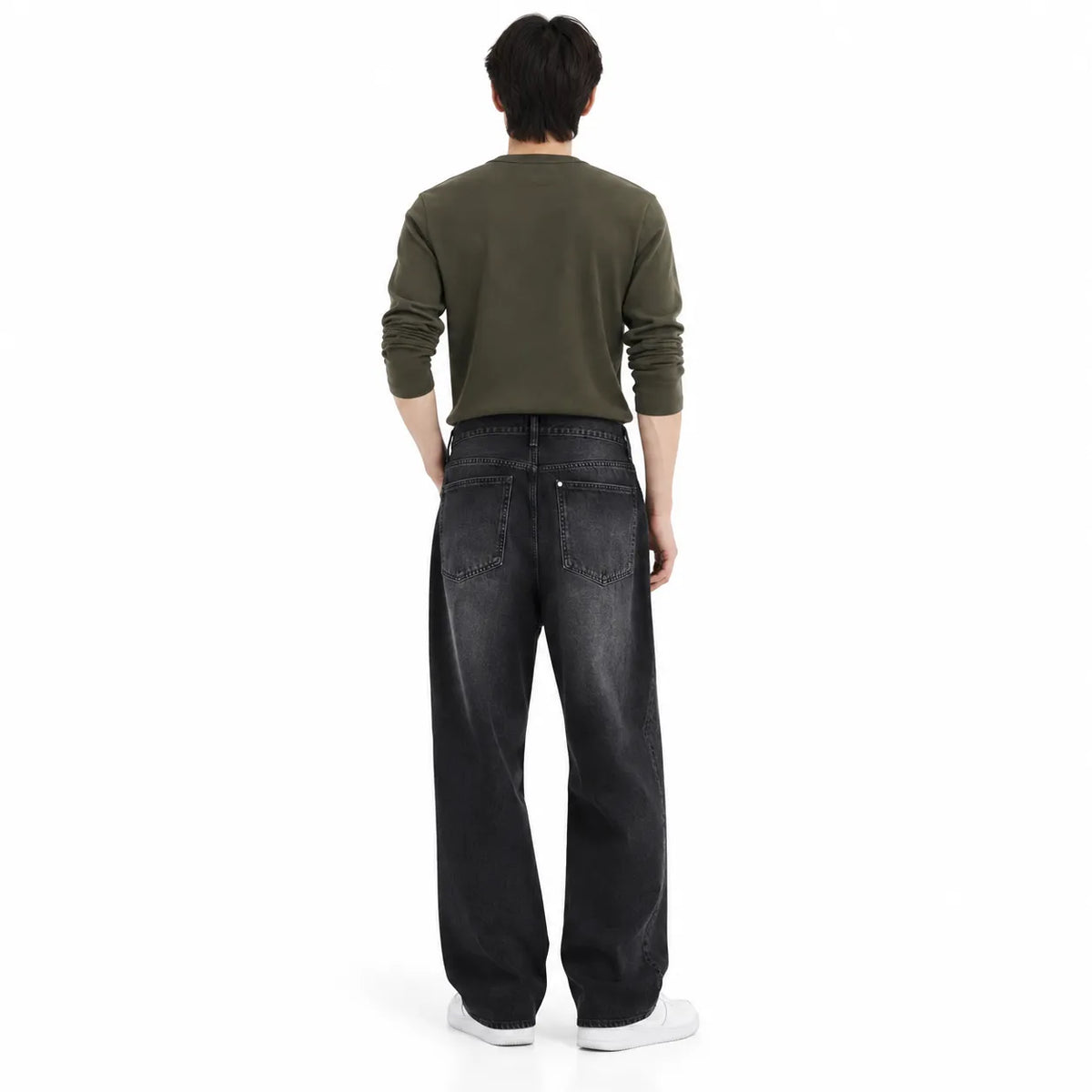 Black Washed Straight-Fit Jeans