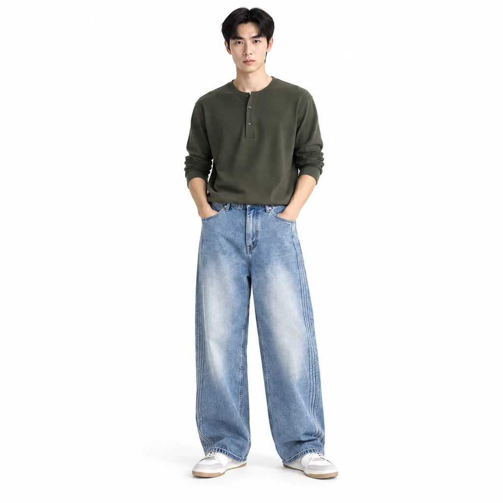 Light Blue Washed Wide-Leg Jeans
