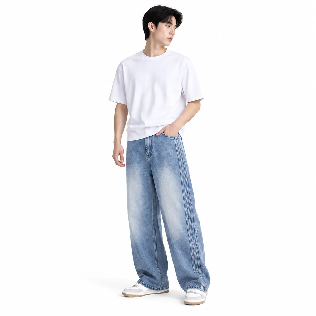 Light Blue Washed Wide-Leg Jeans