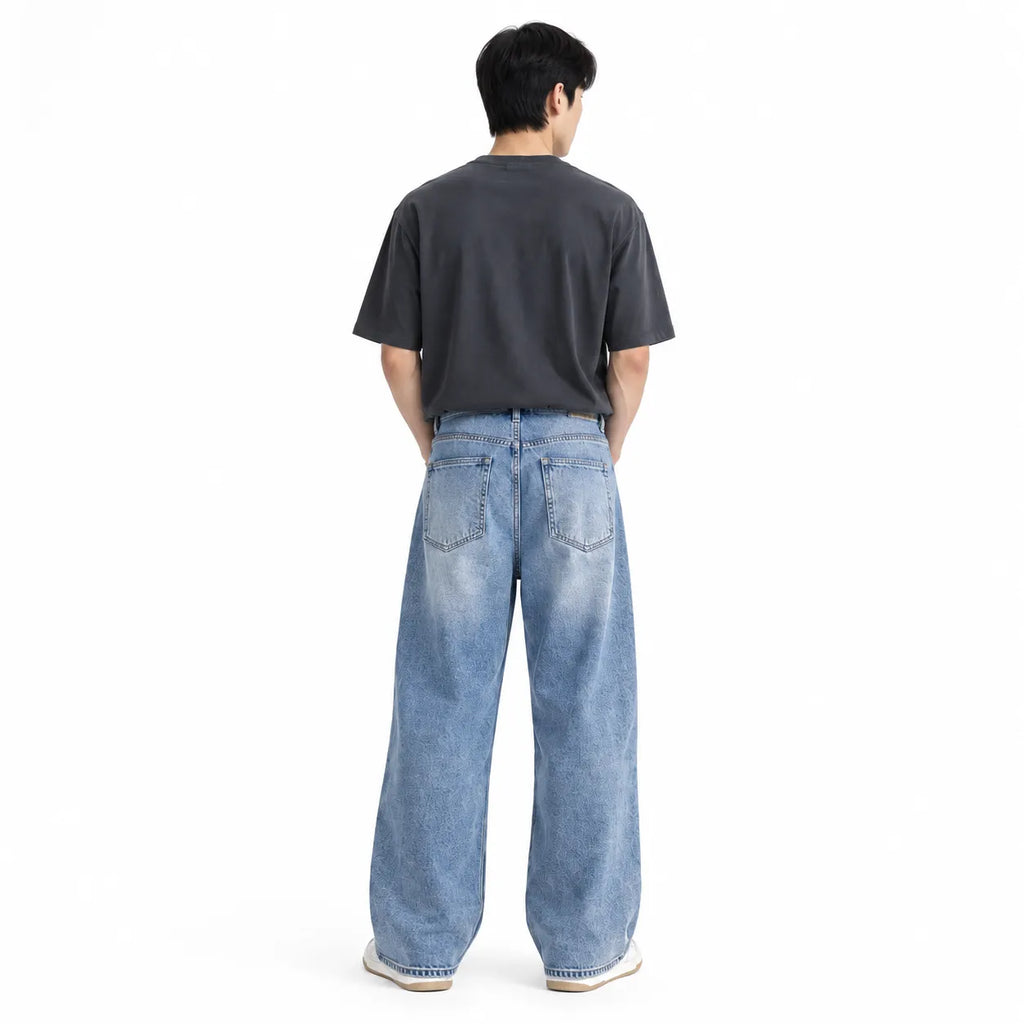 Light Blue Washed Wide-Leg Jeans
