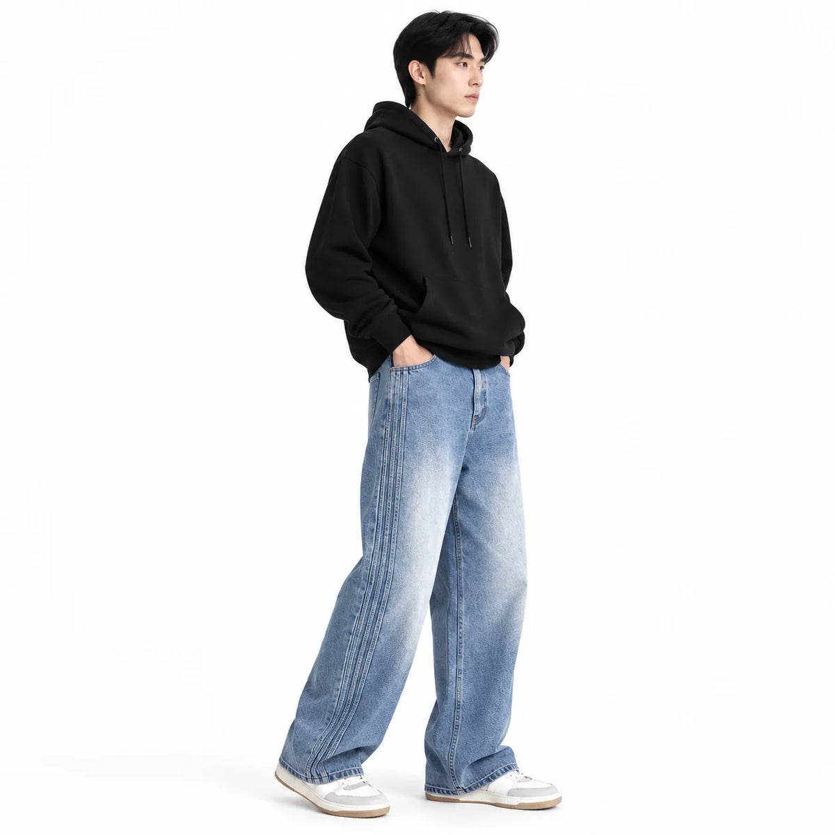 Light Blue Washed Wide-Leg Jeans