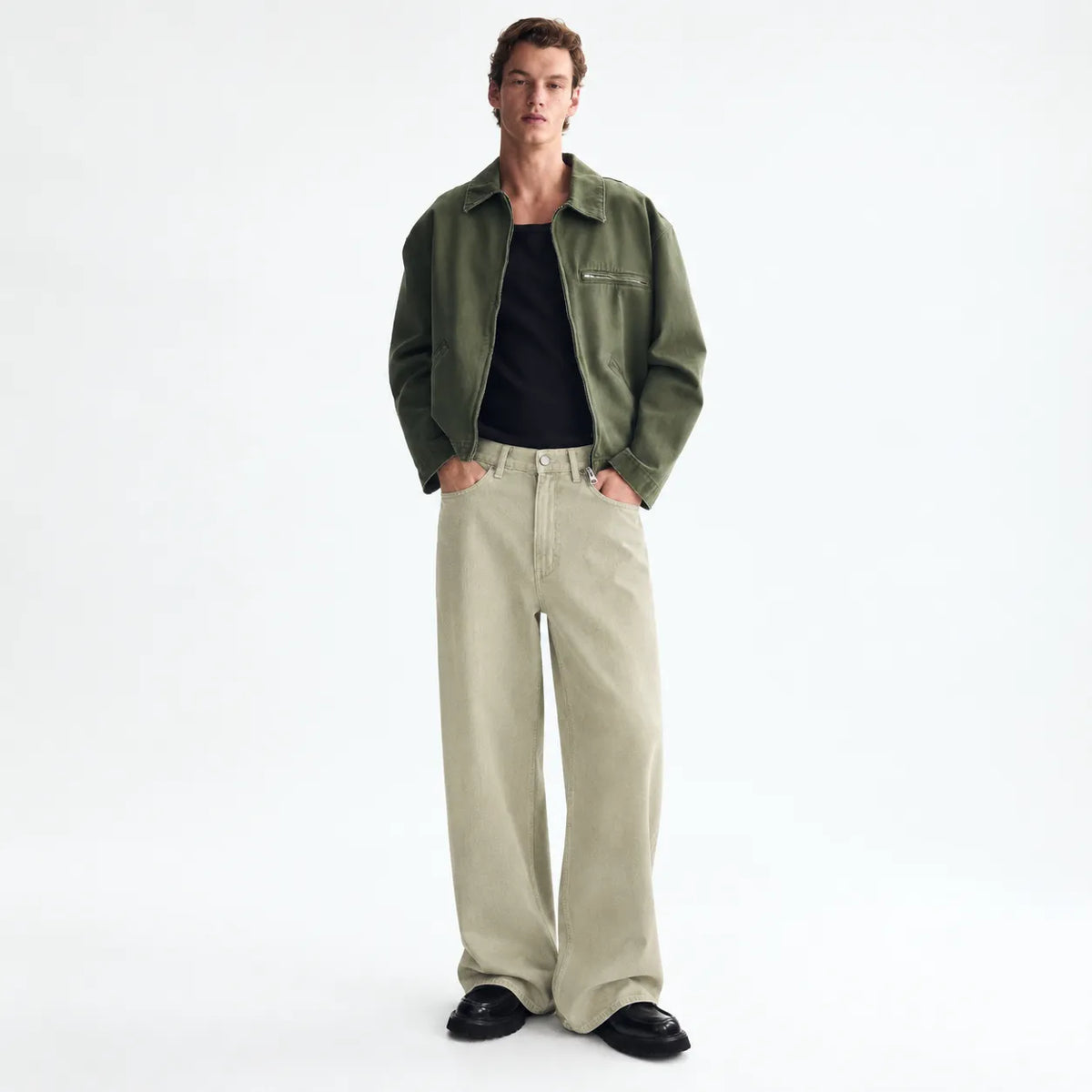 Beige Wide-Leg Jeans