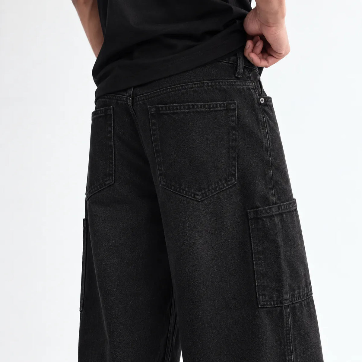 Men's Black Cargo Baggy Fit Jeans
