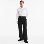 Men's Black Wide-Leg Belted Trousers