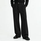 Men's Black Wide-Leg Belted Trousers