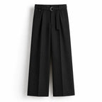 Men's Black Wide-Leg Belted Trousers