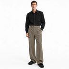 Men's Beige Wide-Leg Belted Trousers