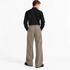 Men's Beige Wide-Leg Belted Trousers