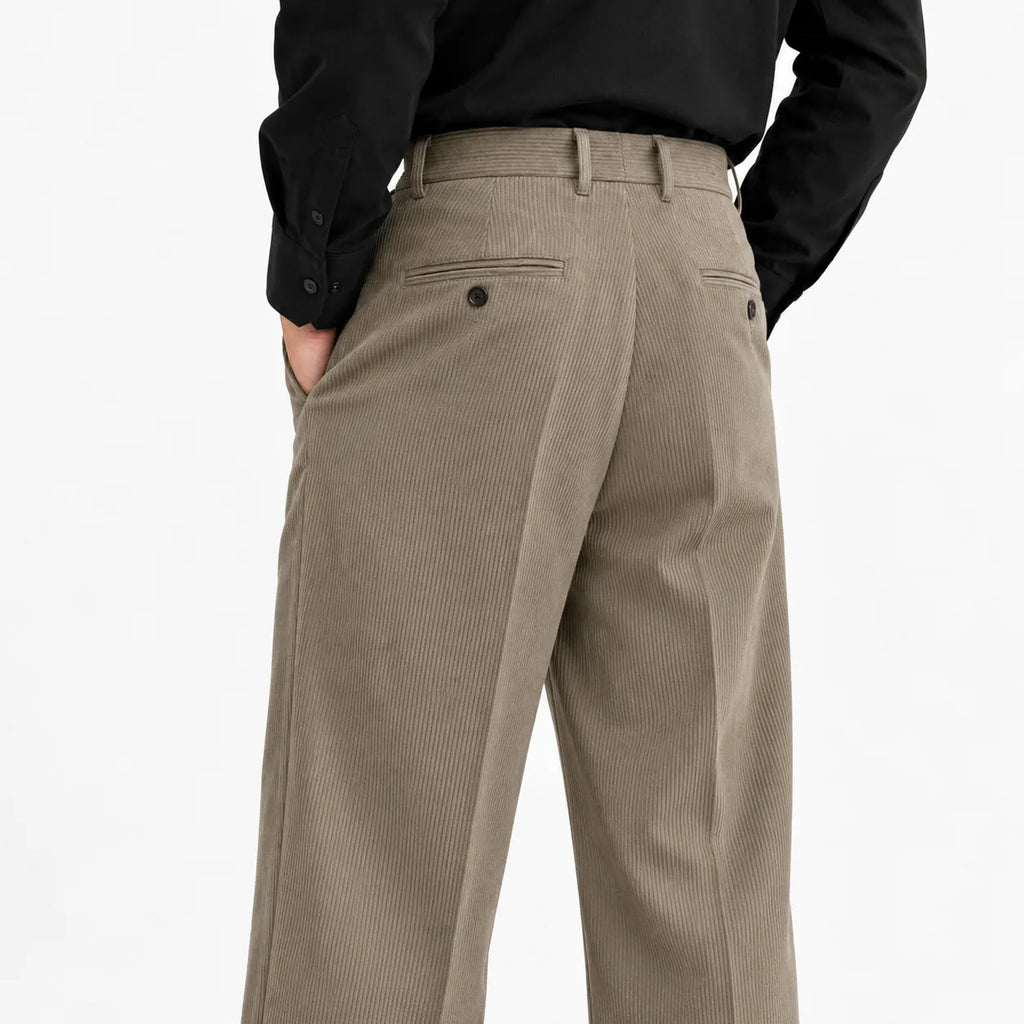 Men's Beige Wide-Leg Belted Trousers