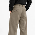 Men's Beige Wide-Leg Belted Trousers