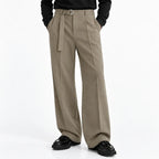 Men's Beige Wide-Leg Belted Trousers