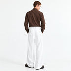 Men's Beige Wide-Leg Belted Trousers