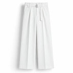 Men's Beige Wide-Leg Belted Trousers