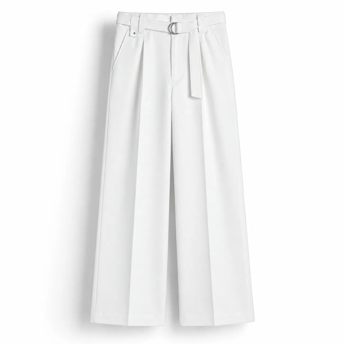 Men's Beige Wide-Leg Belted Trousers
