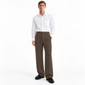 Men's Brown Wide-Leg Pleated Trousers