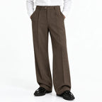 Men's Brown Wide-Leg Pleated Trousers