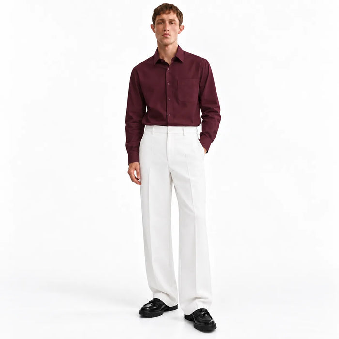 Men's White Wide-Leg Pleated Trousers