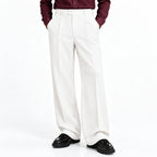 Men's White Wide-Leg Pleated Trousers