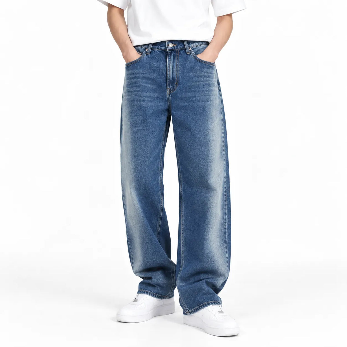 Blue Washed Straight-Fit Jeans