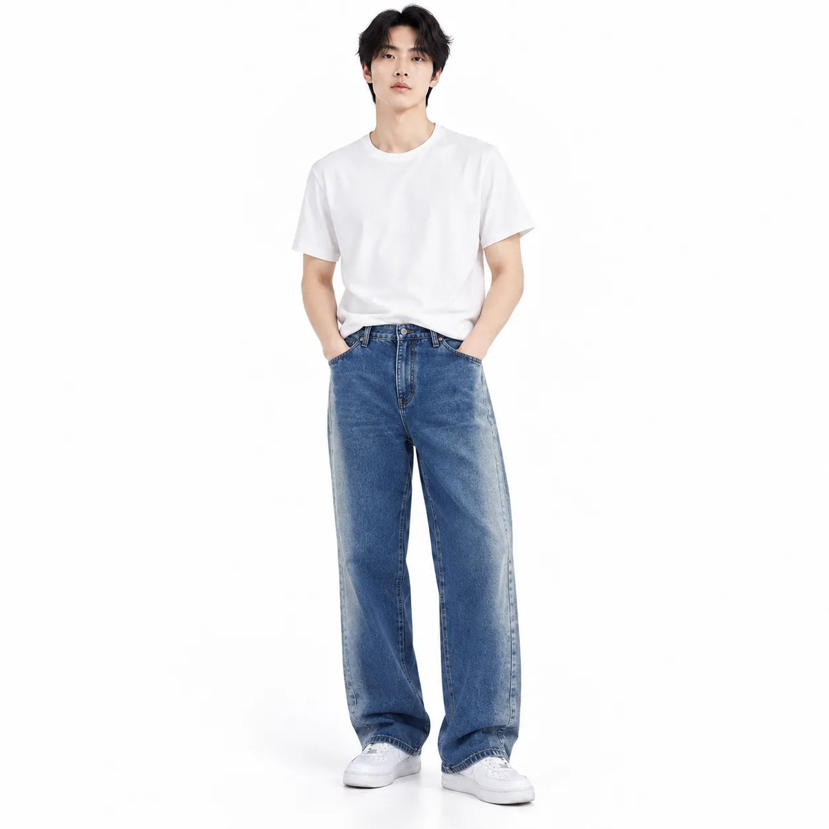 Blue Washed Straight-Fit Jeans