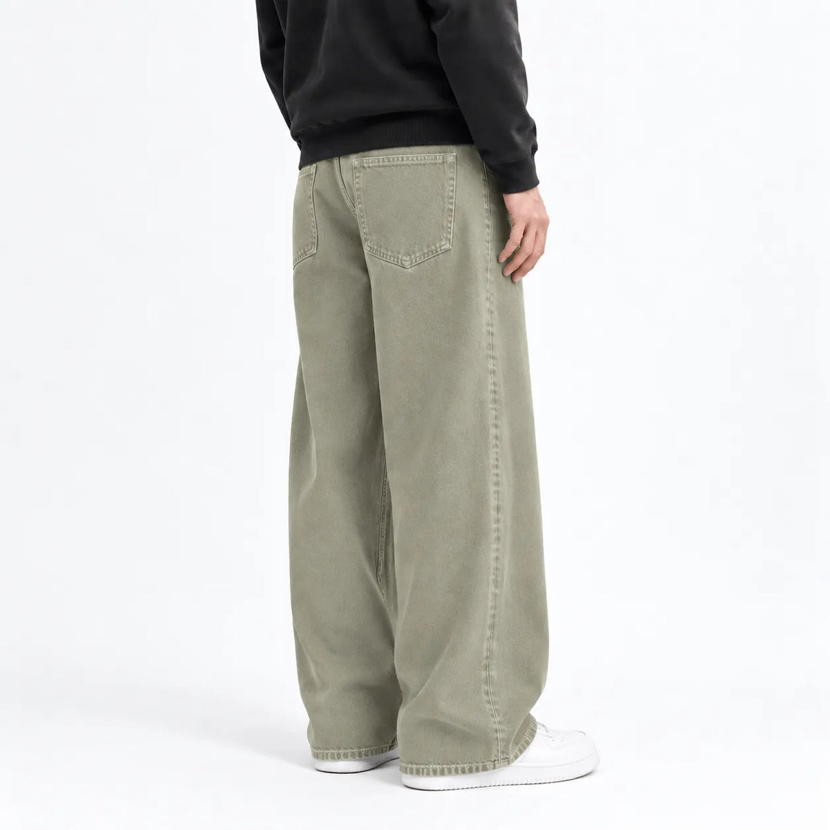 Sage Green Wide-Leg Jeans