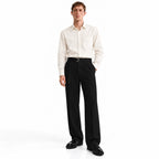 Men's Black Wide-Leg Belted Trousers