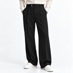 Men's Black Wide-Leg Belted Trousers